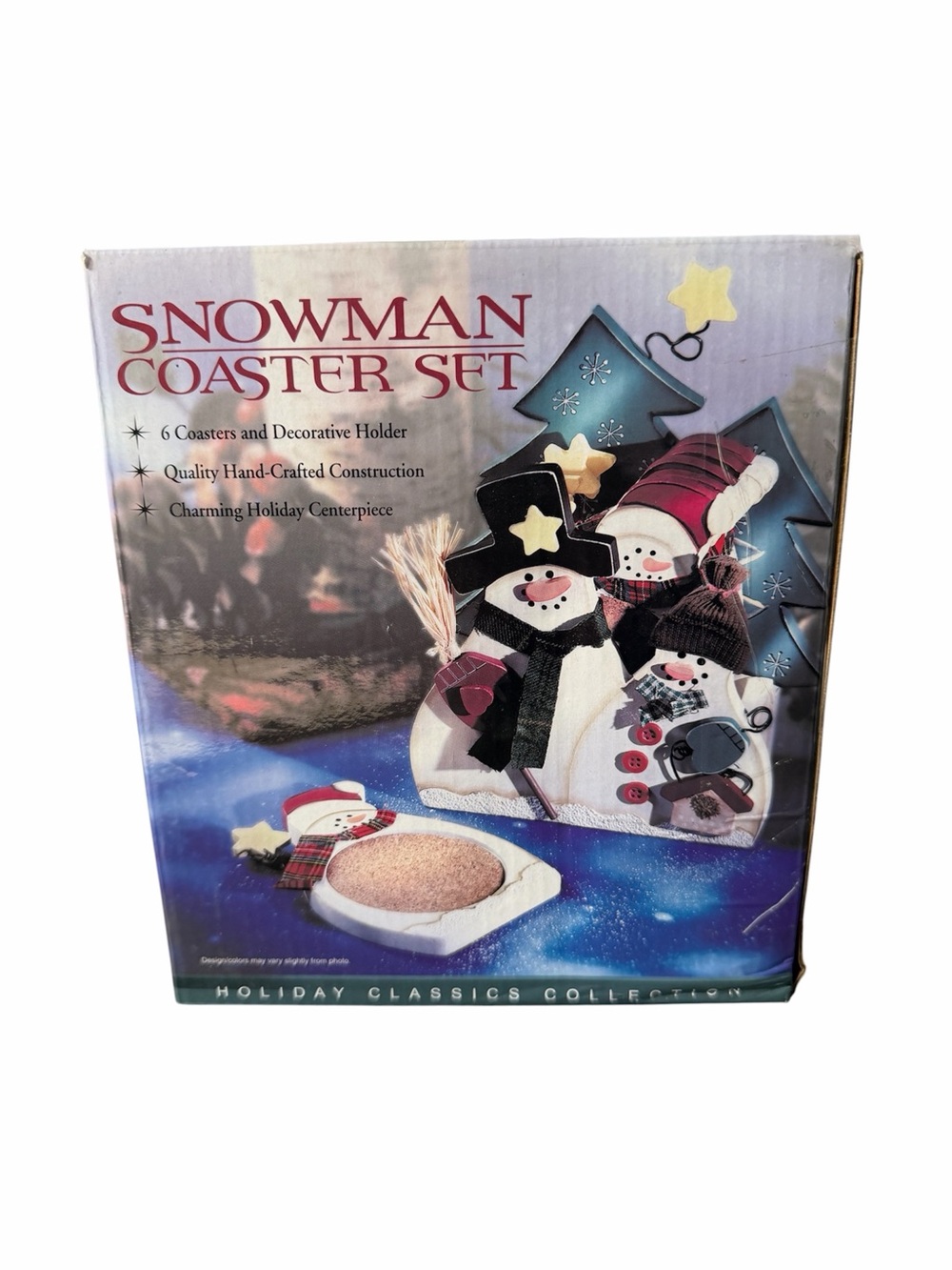 Holiday Hand Crafted 6pc Snowman Coaster Set w/ Festive Decor Holder